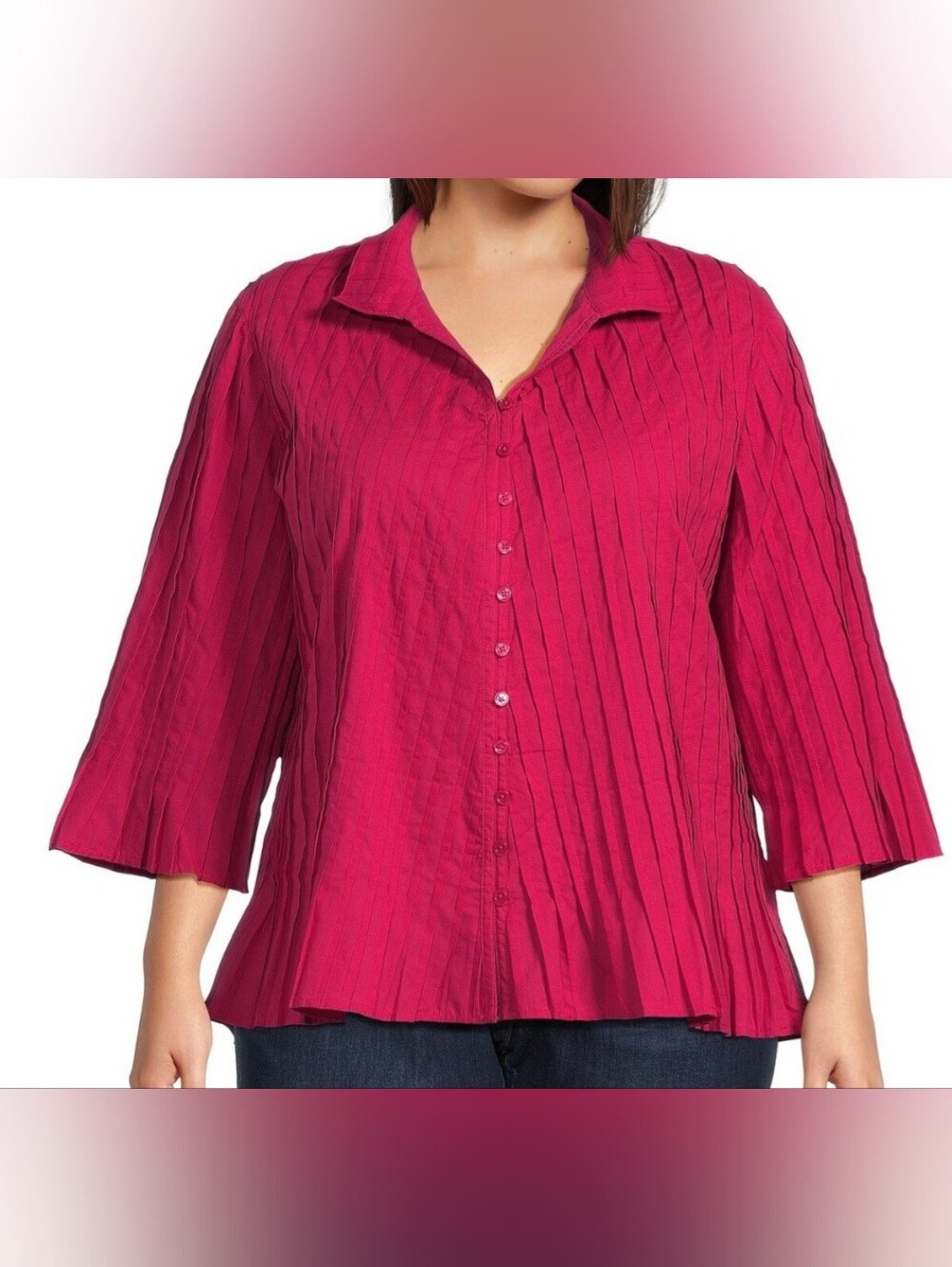 John Mark Pleated Wire Collar 3/4 Sleeve Button Front Shirt Plus Size 3X NWT